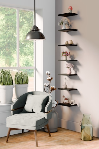 Yankı-BYEG 20 cm 7li Mat Siyah Mdf Duvar Rafı Gizli Bağlantı Çiçeklik