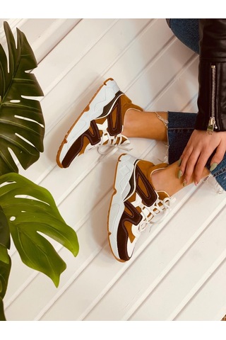 Erva'nın Butiği Taba Hardal Travis Kadın Sneakers-2724 Taba Hardal Süet