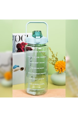 Lemestar 2000ml Yeşil Şeffaf Plastik Suluk, Ölçü İzli, Pipetli, Dürtmeye Dayanıklı, Spor Ve Günlük Kullanım, Taşınabilir Yeşil