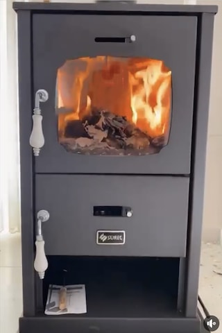 Sürel 5123 Relax Şömine Camlı 5 Mm Çelik Tuğlalı Soba Kömür Odun