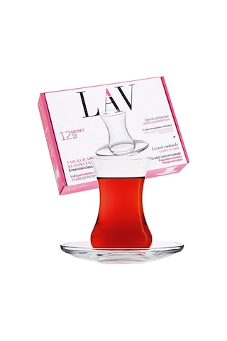 LAV Demet Cam Çay Seti 6 Kişilik 135 ml (6 Çay Bardağı, 6 Çay Tabağı)