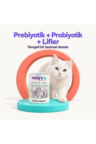 Gutiva Digest - Kedi Sindirim Sağlığı Takviyesi, Prebiyotik Ve Probiyotik, Diyare Ve Dışkı Formu Düzenleyici, Toz Form, 150 Gram