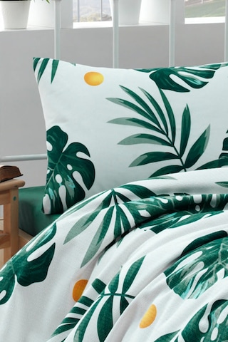 Tek Kişilik Baskılı Pike Takımı Monstera Yeşil Yeşil