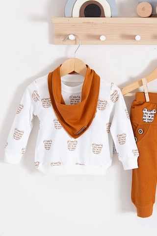 Fularlı Baby Desenli 3'lü Erkek Bebek Takım Turuncu