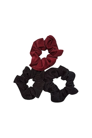 3'lü Kaşe Kumaş Simli Lastik Toka Saç Tokası Simit Toka