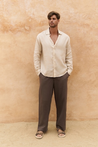 Mai Collection Mai Studios Co. Agnola Oversize Erkek Taş Keten Gömlek Taş