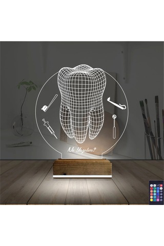 Luvivia Diş Hekimi Hediye Kişiye Özel 3d Lamba - Masa Gece Lambası V2 Şeffaf