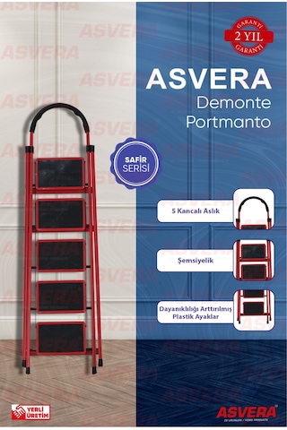 Safir Serisi Patika 5 Li Katlanır Merdiven Ev, Bahçe, Ofis İçin Dayanıklı Tasarım 1 Adet