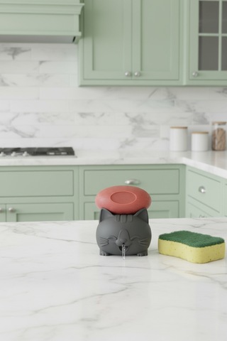 Oxyteez Kedi Figürlü Sabunluk Gri Renk Reçine Tasarım Ev Ve Ofis Dekorasyonu