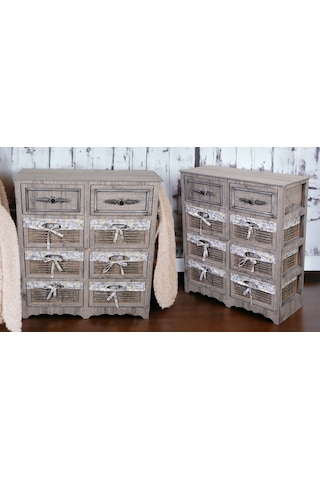 Ahşap 8 Çekmeceli Hasır Görünümlü Sebzelik Rustik