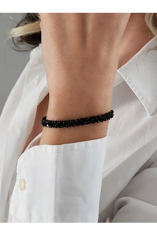 Zincir Dokuma Kordon El Yapımı Otantik Siyah Gold Renkli Bileklik 0,5mm Altın - Siyah