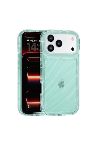 Apple Uyumlu iPhone 17 Pro Max Telefon Kılıfı Kamera Çıkıntılı Kabartmalı Parlak Desenli Darbe Emici Silikon Kılıf Yeşil