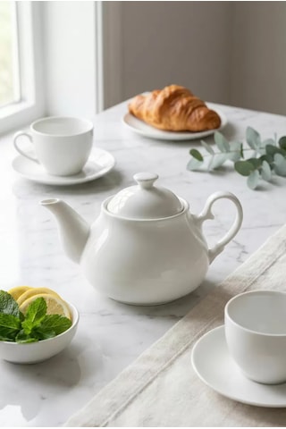 750 Ml Beyaz Porselen Demlik & Şık Kahvaltı Ve Çay Saati Sunum Gereci Siyah