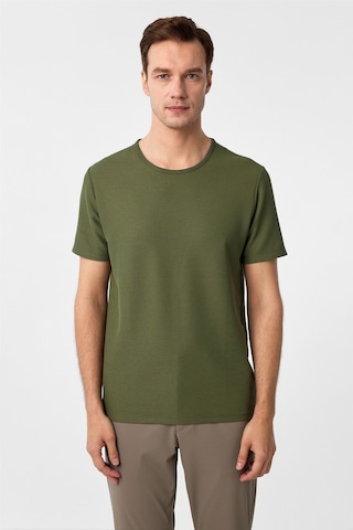 Haki Slim Fit Armürlü Bisiklet Yaka Tişört-37263 Haki