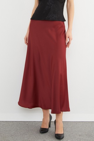 Fullamoda Beli Lastikli Maxi Boy Saten Etek Bordo