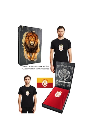 Gsstore Galatasaray Lisanslı Armalı T-shirt Bayrak Ve Uv Kutu Hediyeli 03-siyah