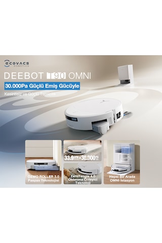 Ecovacs T90 Omni Robot Süpürge + W2 Pro Omni Cam Silme Robotu 2'li Temizlik Seti Beyaz