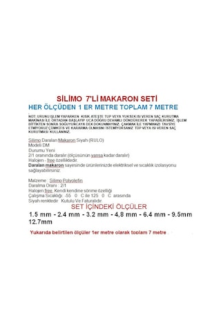 Isı Shrink Boru Daralan Makaron Kablo Yalıtım 7 Li Set 1 Er Metr