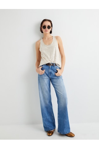 Koton Geniş Paça Kot Pantolon Standart Bel Cepli - Bianca Wide Leg Jeans Orta İndigo 4sal40333md İndigo