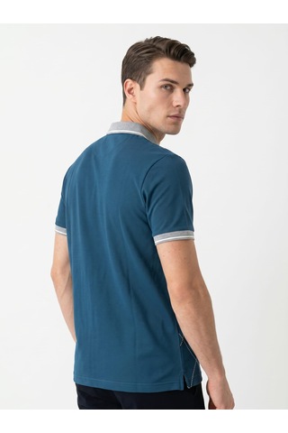 Giyim Dünyası Erkek Baklava Desenli Polo Yaka Tshirt Petrol Mavi