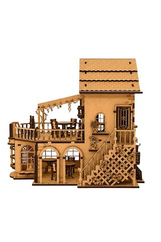 Coffee Shop Diorama Ahşap Maket Seti Dıy Miniatür Kafe Binası Koleksiyoner Modeli 362 Parça