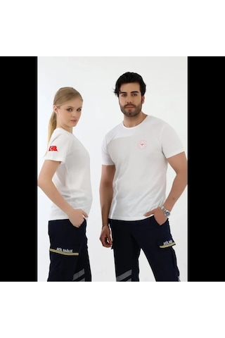 112 Acil Sağlık Yuvarlak Yaka Penye Kısa Kol Tshirt - Beyaz