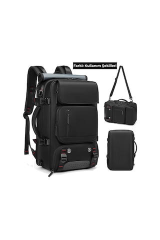 Ayakkabı Bölmeli Su Geçirmez Spor & Seyahat Sırt Çantası 30l 16 Laptop Bölmeli Siyah