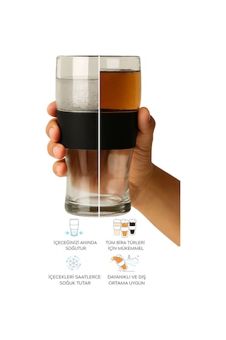 Çift Cidarlı 470 Ml Dondurulabilir Soğuk İçim Meşrubat Bira Kokteyl Buzluk Bardak Mıt1345 Şeffaf