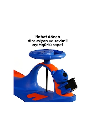 Swing Car Karınca Çocuk Kaykayı Sevimli Ayıcık Sepetli Lacivert-turuncu