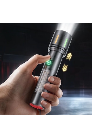 Gold Police Gp-212 Şarjlı Metal El Feneri 1000 Lümen Polis Feneri Çakarlı Çok Renkli