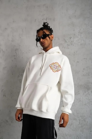 Vexor Erkek Kilim Desen Kapüşonlu Sweat- Beyaz