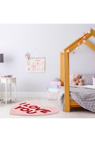 I Love You Pembe Kalp Halı 88,9 Cm, El Dokuma Krom Kalpler Sevimli Banyo Paspası, Havalı Mutfak Halıları, Kaymaz Ba Çok Renkli