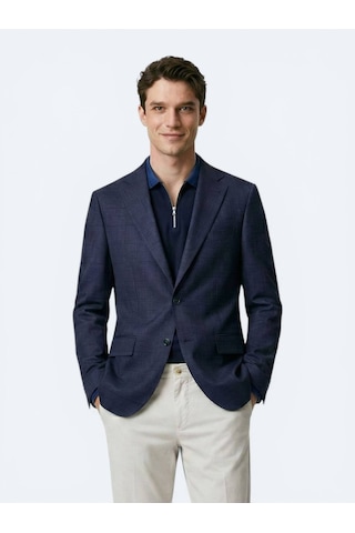 Kip Gri Mikro Modern Fit Yün Karışımlı Ceket