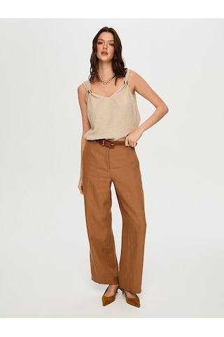 Faik Sönmez Wide Leg Fit %100 Keten Pantolon S26pnt010 Us26pnt01035 Camel
