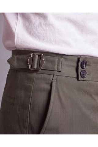 DefyModa Erkek Toka Detaylı Kumaş Pantolon Haki
