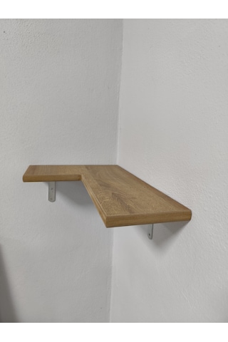 Rustik Büyüleyici Ahşap Köşe Duvar Rafı -metal Destekli Raf