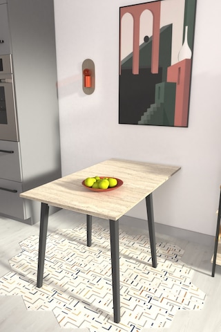 Vilinze Avanos Mdf Katlanır Traverten Ahşap Mutfak Masası - 70x80 Cm