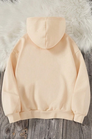 Uyguntarz Kalp Baskılı Erkek - Kız Çocuk Rahat Kalıp Sweatshirt Bej