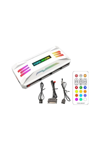 Coolmoon P-argb Denetleyici 4-pin Pwm Sıcaklık Kontrolü 5v 3-pin Senkron Kablosuz Uzaktan Kumanda Şasi Fanı Beyaz