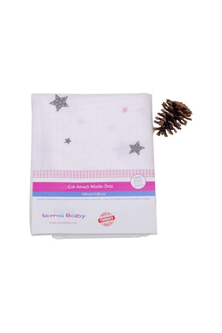 Sema Baby Çok Amaçlı Müslin Örtü 100X80 Cm - Pembe Yıldız 8682476