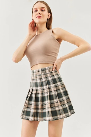 Butikgiz Kadın Sıfır Kol Bisiklet Yaka Vücuda Oturan %100 Pamuklu Kaşkorse Esnek Crop Bluz SÜTLÜ KAHVE