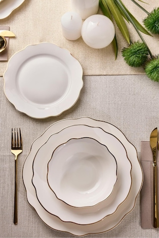 Porselen Gold Bone 24 Parça 6 Kişilik Yemek Takımı Gold Desenli
