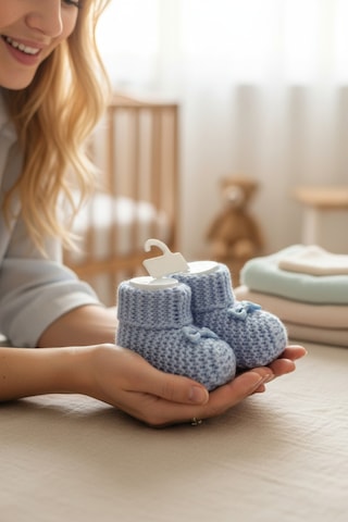 Balbeybi Örgü Triko Yenidoğan Bebek Patiği 0 6 Ay Unisex Ponponsuz Yumuşak Patik Mavi