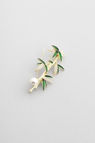 Şans Bambusu 18 Ayar Sarı Altın Kaplama Gümüş Broş Sarı Altın Kaplama