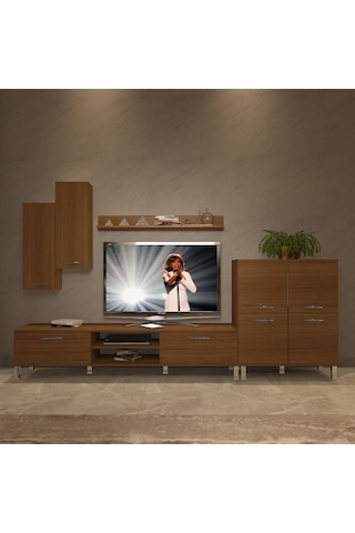 Decoraktiv Eko 6 Mdf Dvd Krom Ayaklı Tv Ünitesi Tv Sehpası Ceviz