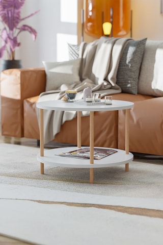 Yuvarlak Orta Sehpa Gazetelik Ahşap Ayaklı Sehpa -beyaz