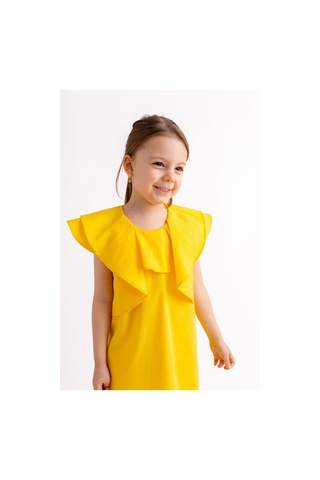 Oliventhekid Volanlı Poplin Kolsuz Ensesi Düğmeli Kız Çocuk Elbise Sarı Sarı