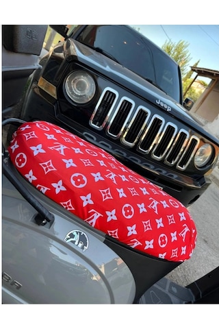 Lv Desen Kırmızı Beyaz Motorsiklet Sele Kılıfı 1.kalite Likrali Penye Yıkanabilir