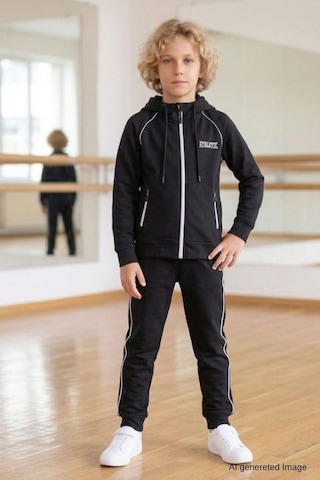 Pina Kids Erkek Çocuk Scuba Atheletic Reglan Kol Kapüşonlu Dalgıç Kumaş Eşofman Takımı Esf7028 siyah