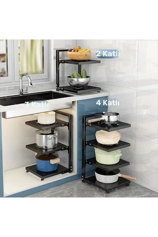 Honeybeeshop Tokalı Ayarlanabilir Karbon Çelik Depolama Rafı 3 Katman Mutfak Gereçleri Wok Tencere Seti 1100 Koyu Ceviz